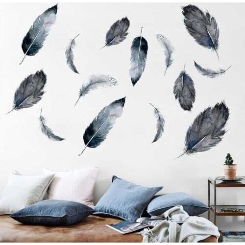 Feather Wall Sticker TV Wall Decoration Teenager Living Room Bedroom Wallpaper Black and White Abstract Art Room Decor Aesthetic