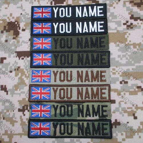 United Kingdom Flag Custom Name tape patch Hook and loop Embroidery custom patch Multicam Green ACU Black AU FG Tan