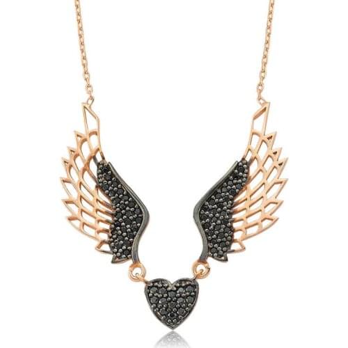 Real Silver 925 Jewelry Silver Winged Heart Woman Necklace