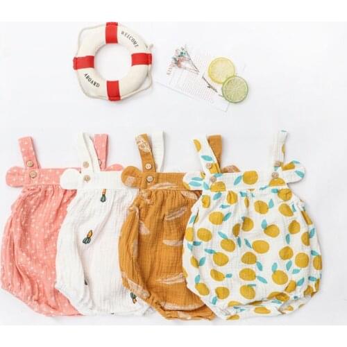 Pure Color Infant Girls Linen Rompers Cotton Strap Baby Girl Triangle Jumpsuits Toddler Pajamas printing Casual Romper