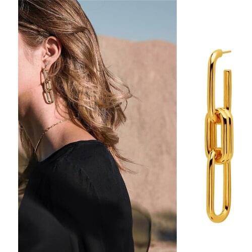 Fashion Rectangle Chain Drop Earrings for Women Paperclip Hear Link Dangle Earrings Statement Jewelry