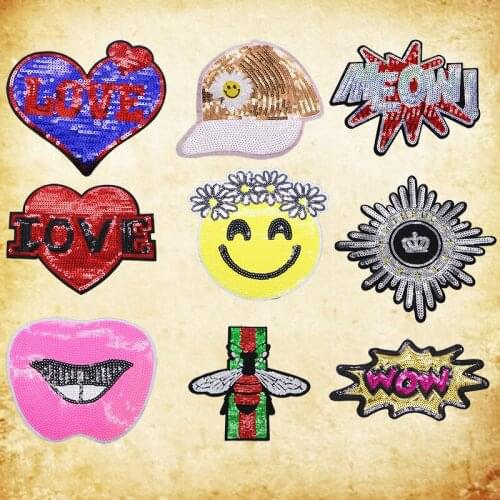 Hat bee love smile crown red lips kiss Sequin patch clothes Decal bow fabric womens dress jeans sticker