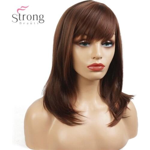 StrongBeauty Auburn Long Straight Wig Bob Neat Bang Hairstyle Women Synthetic Full Wigs