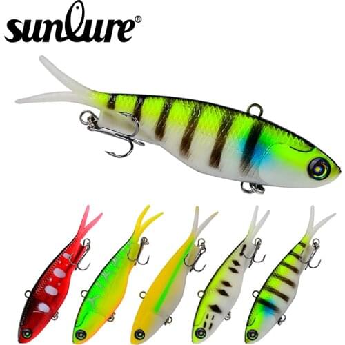 Sunlure 5 Pcs Silicone VIB JIG Hook Whopper Soft 9.5cm/11.5cm Bait Fishing Lure 3D Eyes Artificial Bait With Treble Hook
