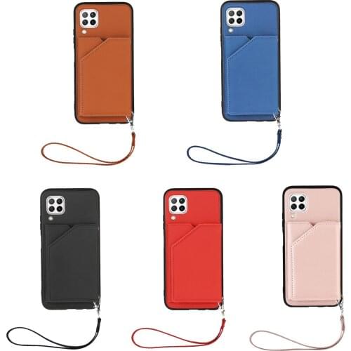 Lanyard Skin Feel PU Leather Card Slots Shockproof Phone Case for Huawei P40 P30 Pro Lite Nova6SE P smart Z Kickstand Back Cover