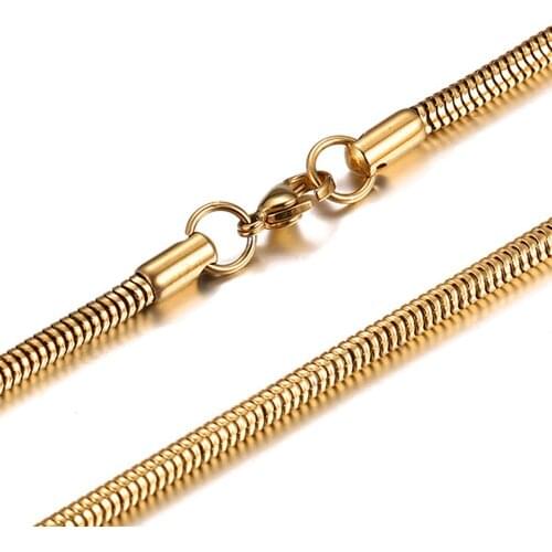 High Quality 60cm Length Width 3mm Gold Stainless Steel Round Snake Link Chain Never Fade Waterproof Wholesale