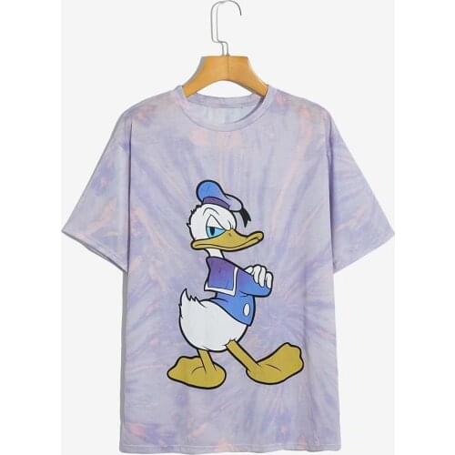 Disney Cartoon Donald Shirts for Women Print Round Neck Short-sleeved Women Fashion Clothing Graphic T-Shirts Harajuku Kawaii