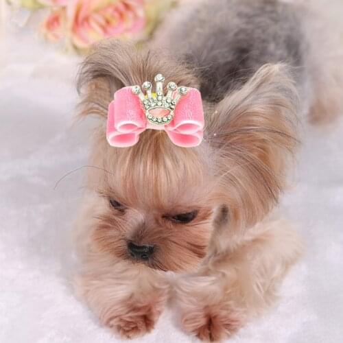 Pet Hair Clip Cute Decorative Lace Dot Dog Hair Clip Pet Hair Bow Crystal Crown Dog Hair Bow With Rubber Band Pet Supplies