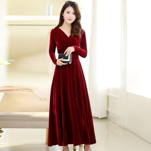 Plus Size 3XL Vintage Autumn Winter Dress Women Retro Print Women Gold Velvet Dress 2019 new Maxi Dress Fashion T-Shirt Dresses