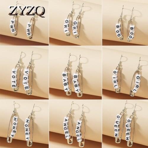 ZYZQ 2021 New Square Letter Paper Pendant Earrings for Women fashion Angel Hip Hop Punk Pin Cool Girl Drop Earrings