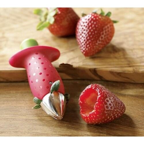 1PC Strawberry Hullers Metal +Plastic Fruit Remove Stalks Device Tomato Stalks Strawberry Knife Stem Remover OK 0253