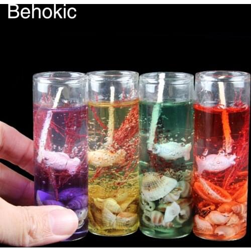 1 Pcs Romantic Smokeless Glass Imitation Ocean World Shells Jelly Candles Decor for Birthday Christma Parties Holidays Random