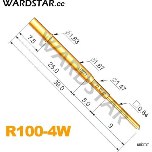 100pcs/lot R100-4W Length 39.0mm Spring Probe Test Probes Pogo Pin Receptacle Wholesale