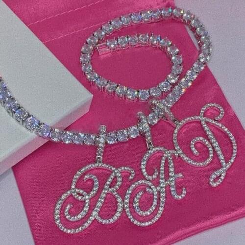 2021 Fashion A-Z Cursive Letters Diy Name Pendant Iced Out Bling Cubic Zircon CZ 26Letters HipHop Rope Chain Women Jewelry Gift