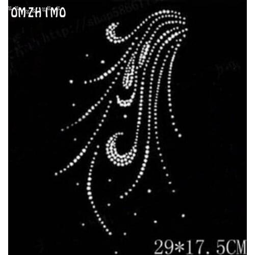 29*17.5cm Hot Fix Rhinestones feather motif crystal pearl Heat Transfer design iron on clothes T Shirt dance dress