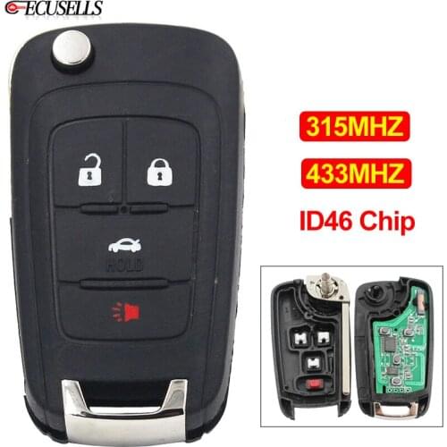 4 Button Flip Remote Key Folding Smart Car Key 315MHz or 433Mhz ID46 Chip for Chevrolet Cruze 2011-2014 Uncut Blade