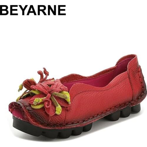 BEYARNE Plus Size(34-43) Loafers Comfortable Women Genuine Leather Flat Shoes Woman Casual Nurse Work Shoes Women Flats