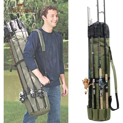 Hyaena Nylon Cloth Pesca Storage Bags Folding Fishing Rod Reel Case Fishing Tackle Bag For Fishing Travel Carry Case