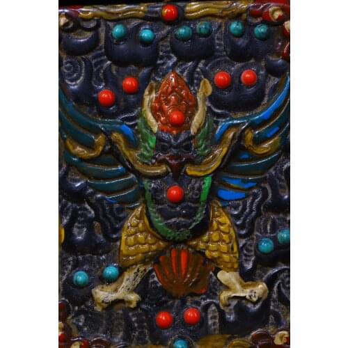 3"Tibet Temple Collection Old Natural meteorite mosaic Gem Dzi Bead Pendant Roc garuda Amulet Town House Exorcism