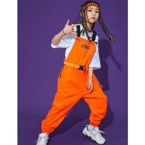 Kids Concert Outfits Hip Hop Clothing Tshirt Bib Pants Rompers Jumpsuits For Girls Ballroom Street Dance Costume Clothes Wear