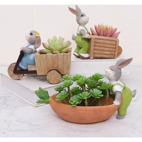 Rabbit Garden Autumn Harvest Flowers Pot-Dead Leaves succulent plant pot Animal Bonsai Pot Flowerpot Resin Craft Succulent Plant