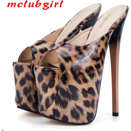 Mclubgirl 2020 Summer New High-heeled Slippers Women Transparent Hate Sky High 19 Cm Oversize Leopard Print Womens Sandals MJL