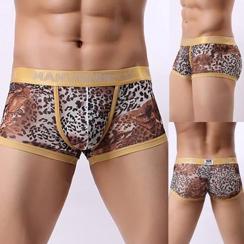 Mens Underpants Male Panties Breathbale U Convex Softty Leopard Print Pants Boxers Knickers Boxers Stretch Low Waist Underwears