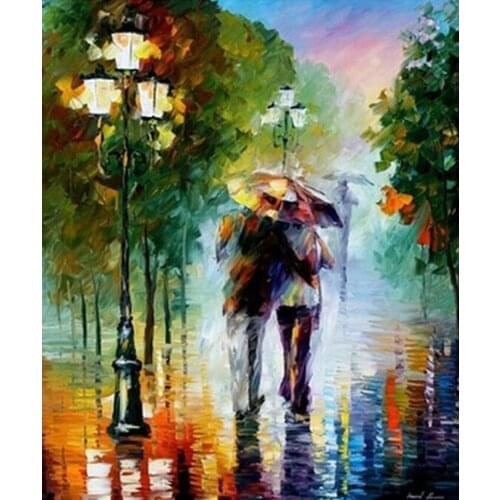 Sweet Life New DIY 3D Diamond Painting Lover Walking In The Rain Needlework Plastic Canvas Resin Craft Mosaic Embroidery Fabric