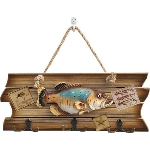 Wall Hanging Decoration Hook Rack Hooks Vintage Woodev Home Livingroom Background 30x12x1cm Wood Simulation Fish Design
