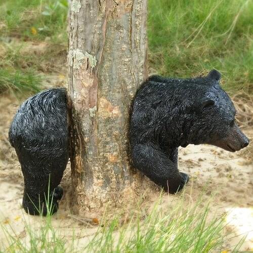 Newest Arrival Creative Resin Bear Sculpture Garden Decoration Through Tree Center Unique Outdoor Statue Black