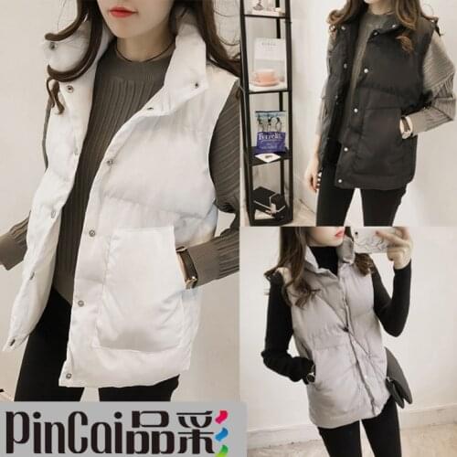 Fall/Winter Cotton Vest Womens Korean-Style Slim Student Stand Collar Short Cotton Womens All-Match Bread Thickened Coat