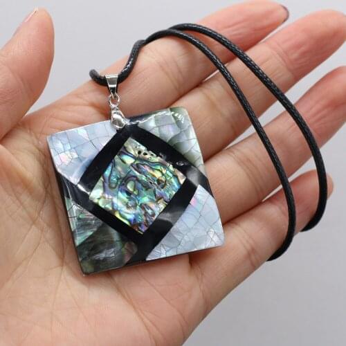 Natural Shell Necklace With Square Pendant Leather Cord 2MM Charms For Elegant Women Love Romantic Gift