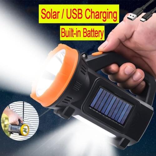 250W Handheld Spotlight Portable Searchlight USB Rechargeable LED Lantern Waterproof Flashlight with Side Light For Camping