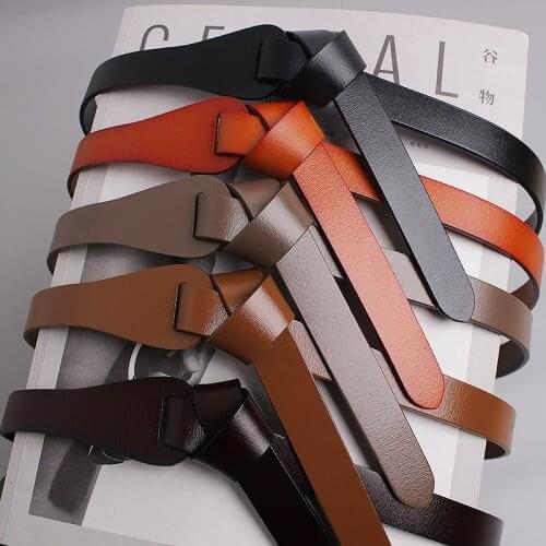 Real Plain Cow leather Waist Belt Women Non-buckle Self-tie Waistband Fashion Autumn Designer Camel Khaki Belt Jean Accessories