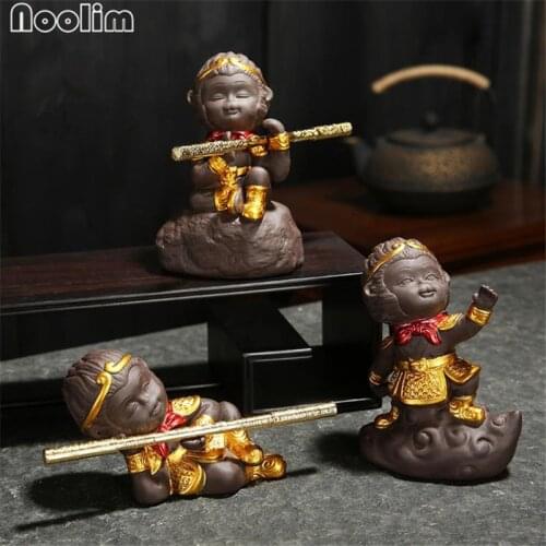 Handmade Purple Clay Monkey King Tea Pet Creative Small Animal Figurine Teahouse Table Crafts Car Decoration Ornaments