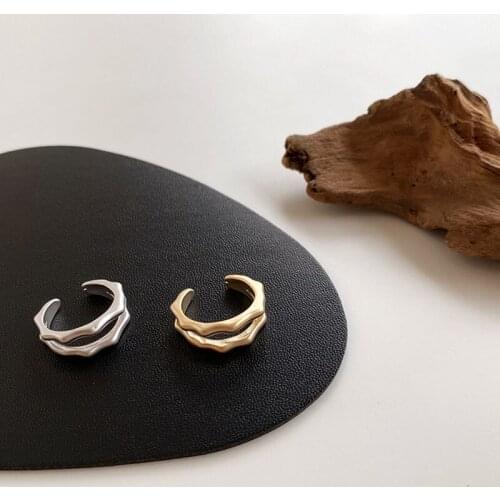 SRCOI Double Layer Wave Shape Gold Silver Color Metal Open Ring 2020 New Fashion Line Simple Alloy Adjustable Rings For Women