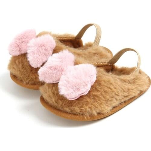 Autumn Toddler Newborn Baby Girls Bow Non-Slip Soft Sole Slippers Prewalker Plush Warm Crib Shoes 0-18M
