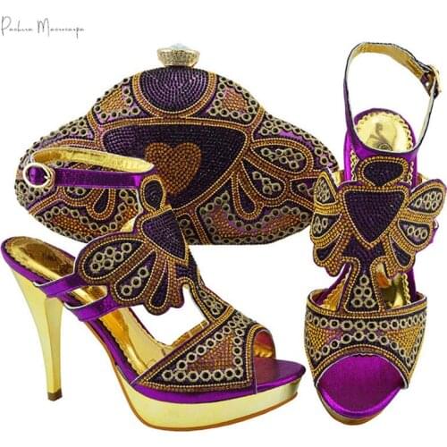 Nigerian Ladies Matching Shoe and Bag Hot Selling Material with PU African Shoes and Bags Set for Party Women Shoe and Bag