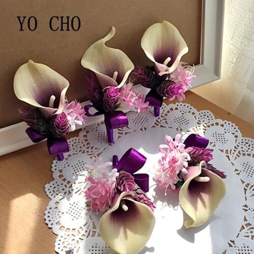 YO CHO Fancy Dress Bride Groom Bridesmaid Wedding Accessories Calla Lily Corsage Artificial Custom Festival Banquet Decoration