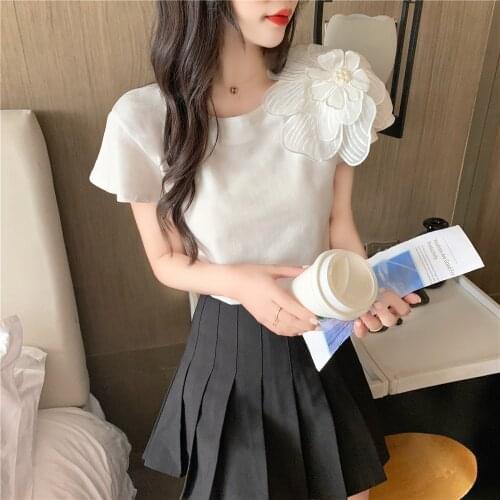 2021 Summer Short Sleeve Women Shirt Pullover Lady Casual O Neck Solid Blouse Shirt Fashion Elegant Ruffle Tops Blusa Streetwear