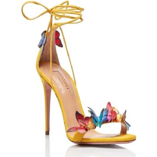 2021 summer new butterfly word with banquet dress female sandals all-match stiletto prom fashion bridesmaid plus size shoes