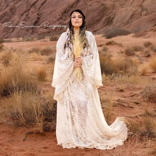 Photo Shoot Boho Maxi Long Bell Sleeves Maternity Dress Pregnancy Gown Lace Robe Lady Couture for Woman Photography Prop