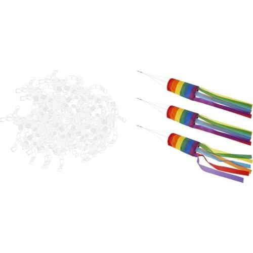 100Pcs Durable 25mm Plastic Plant Support Clips with 3 PCS Rainbow Windsock Colorful Windsock