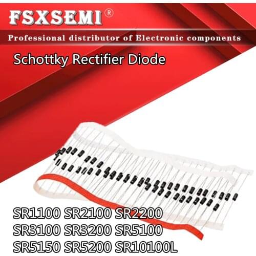 100pcs SR1100 SR2100 SB2100 SR2200 SR3100 SR3200 SR5100 SR5150 SR5200 SR10100L DO-15 rectifier Schottky diode