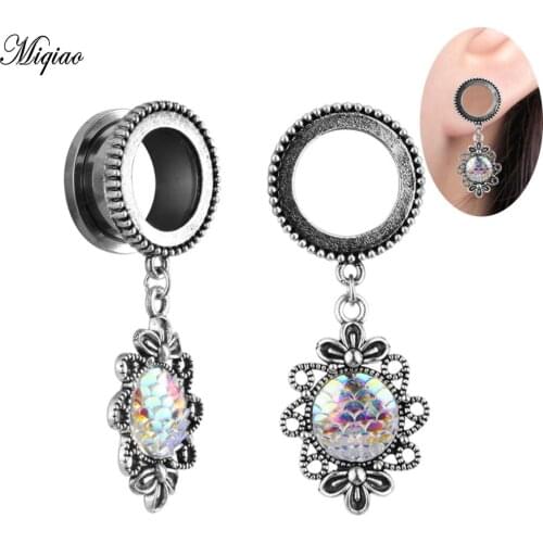 Miqiao 2pcs Hot New Color 3D Fish Scale Pendant Stainless Steel Pulley Ear Expansion 6mm-16mm Exquisite Piercing Jewelry