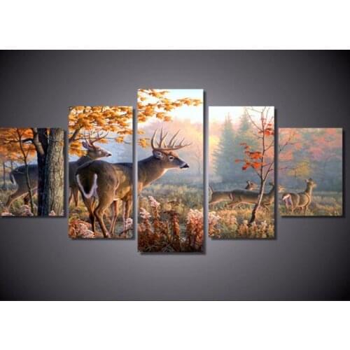 5 pcs,Diamond Embroidery 5D DIY Diamond Painting deer, Forest, Leaves, Diamond Painting Cross Stitch scenic, diamond pattern