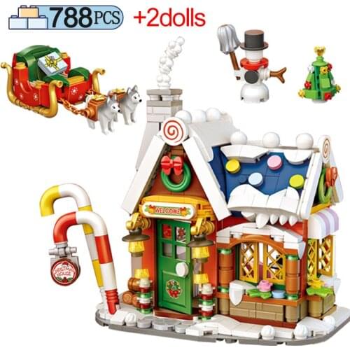 788PCS City Mini Christmas Cabin Architecture Santa Claus Building Blocks Friends Home House Figures Bricks Toys For Children