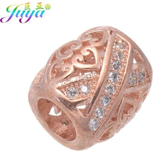 DIY Accessories Good Quality Rose Gold/Gold Colors Micro Pave Zircon Main Metal Loose BIg Hole Beads For Bracelets Making