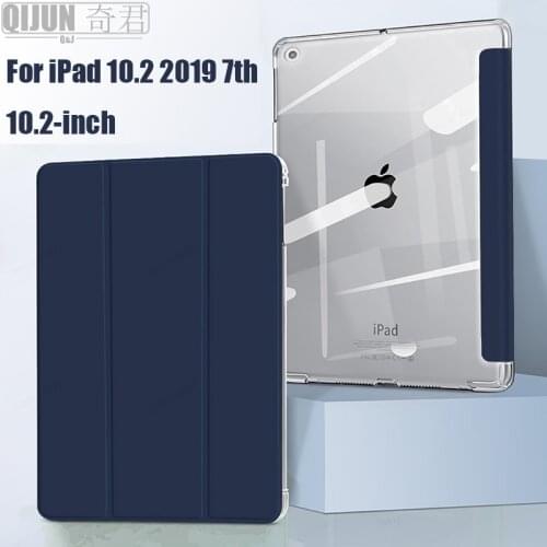 Tablet case for Apple ipad 10.2 2019 Leather Smart Sleep wake Trifold Stand Solid cove bag capa for ipad 7th A2197 A2200 A2198