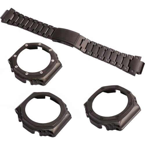 Black strap case modified stainless steel watch accessories for Casio G-SHOCK GA2100 outdoor sports waterproof watch band female